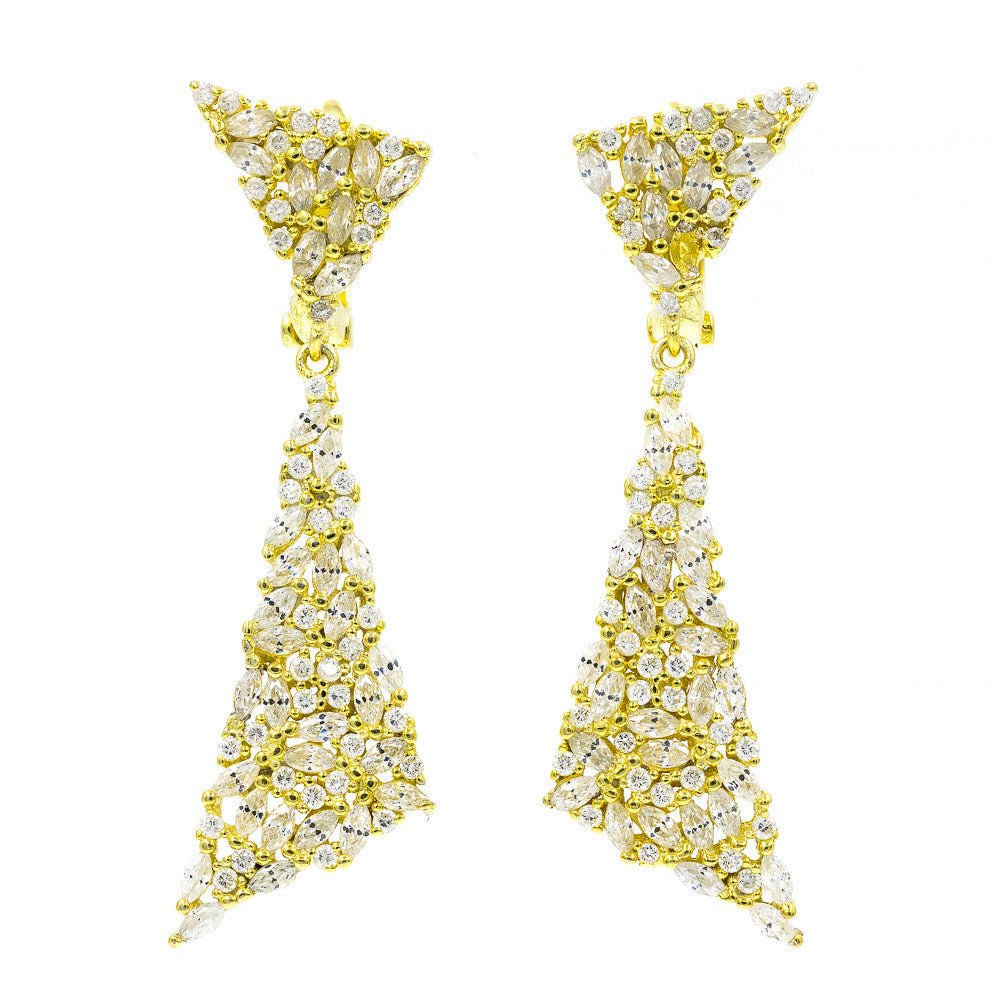 ZDE1987-G  STERLING SILVER 925 GOLD PLATED ELEGANT DROP CZ EARRINGS