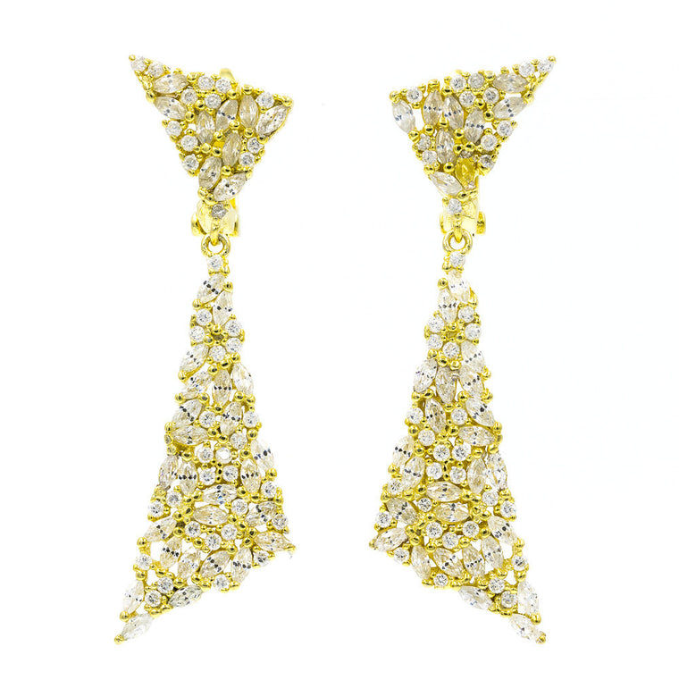 ZDE1987-G  STERLING SILVER 925 GOLD PLATED ELEGANT DROP CZ EARRINGS