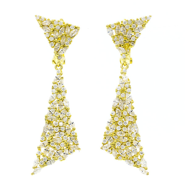 ZDE1987-G  STERLING SILVER 925 GOLD PLATED ELEGANT DROP CZ EARRINGS