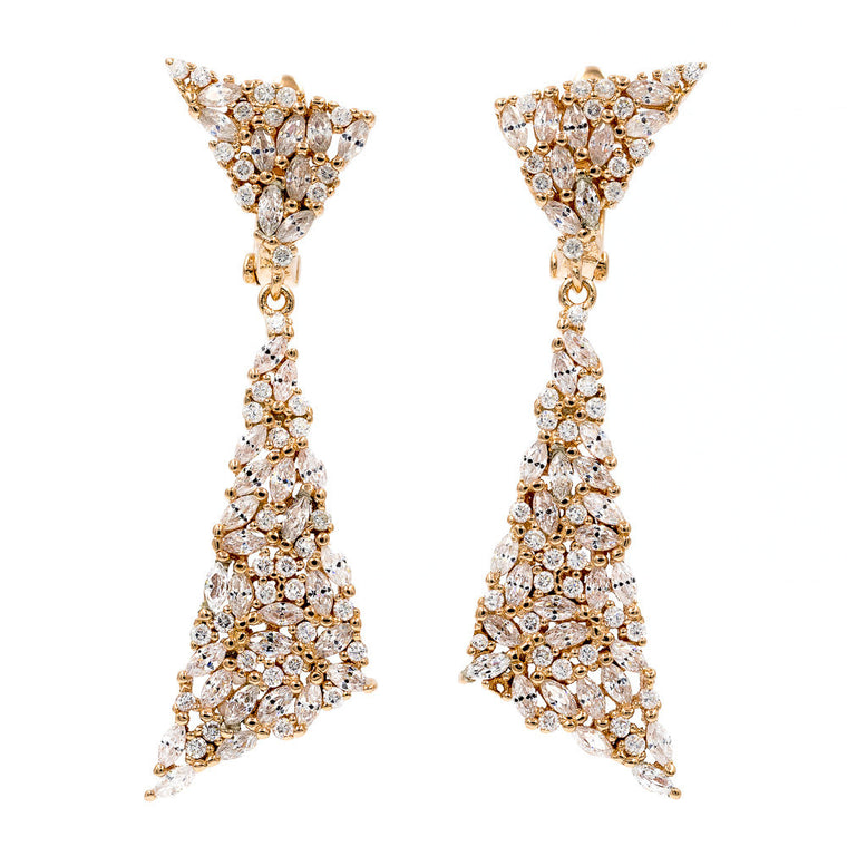 ZDE1987-RG  STERLING SILVER 925 ROSE GOLD PLATED FINISH ELEGANT DROP CZ EARRINGS
