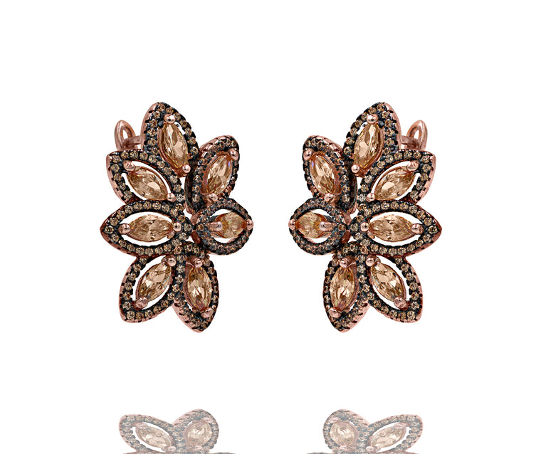 ZDE2056C-RG  STERLING SILVER 925 ROSE GOLD PLATED FINISH ELEGANT CHAMPAGNE EARRINGS