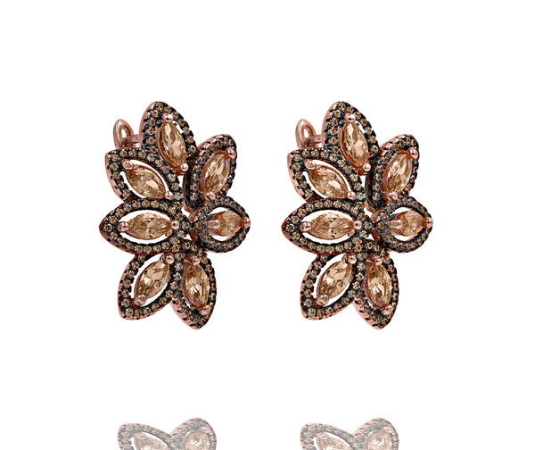 ZDE2056C-RG  STERLING SILVER 925 ROSE GOLD PLATED ELEGANT CHAMPAGNE EARRINGS