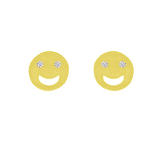 ZDE231 STERLING SILVER 925 GOLD PLATED FINISH HAPPY FACE STUD EARRINGS