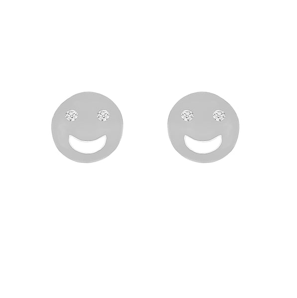 ZDE231 STERLING SILVER 925 RHODIUM PLATED FINISH HAPPY FACE  STUD EARRINGS