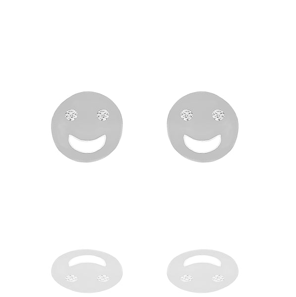 ZDE231 STERLING SILVER 925 RHODIUM PLATED FINISH HAPPY FACE  STUD EARRINGS