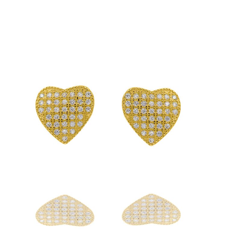 ZDE232-G STERLING SILVER 925 GOLD PLATED FINISH HEART SHAPE CZ EARRINGS