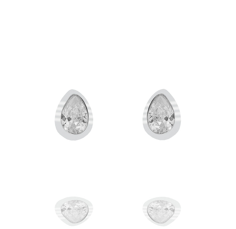 ZDE233 STERLING SILVER 925 RHODIUM PLATED FINISH TEAR DROP CZ EARRINGS