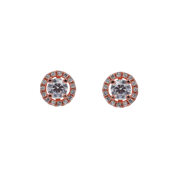 ZDE246-R STERLING SILVER 925 ROSE GOLD PLATED FINISH ROUND SHAPE CZ EARRINGS