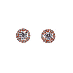 ZDE246-R STERLING SILVER 925 ROSE GOLD PLATED FINISH ROUND SHAPE CZ EARRINGS