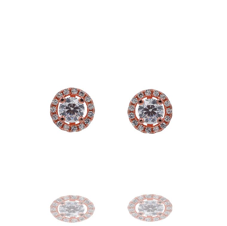 ZDE246-R STERLING SILVER 925 ROSE GOLD PLATED FINISH ROUND SHAPE CZ EARRINGS