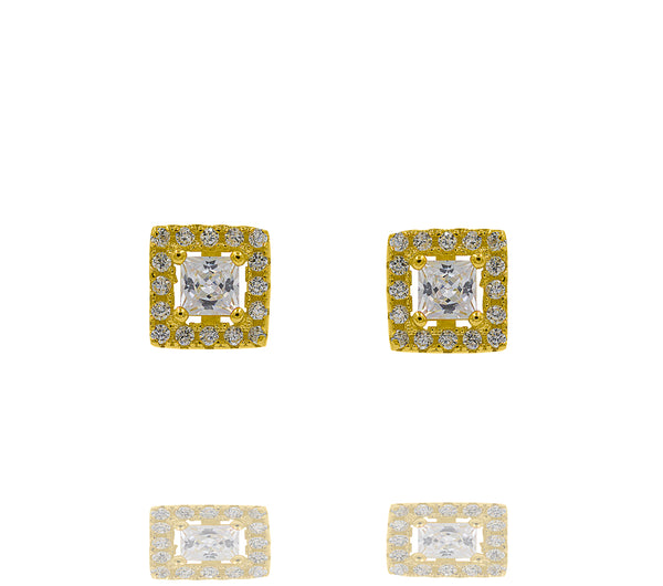 ZDE247-G STERLING SILVER 925 GOLD PLATED FINISH SQUARE SHAPE CZ EARRINGS