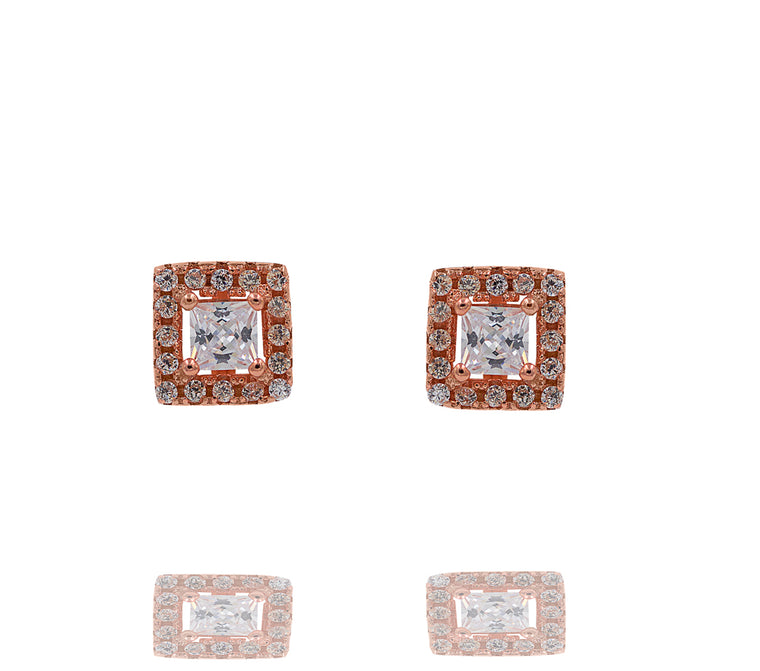 ZDE247-R STERLING SILVER 925 ROSE GOLD PLATED FINISH SQUARE SHAPE CZ EARRINGS