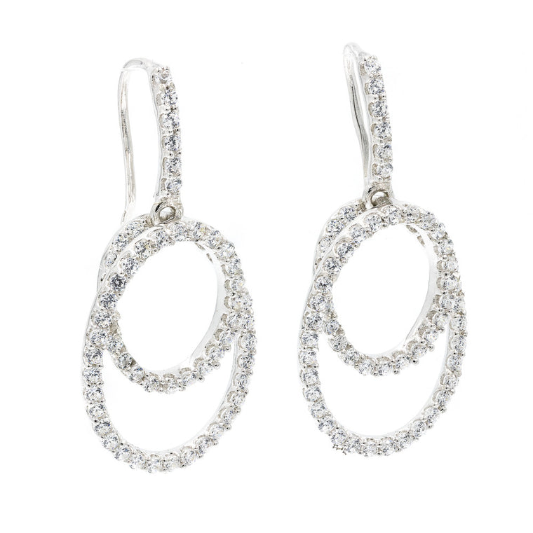 ZDE255 STERLING SILVER 925 RHODIUM PLATED FINISH  FISH HOOK CZ EARRINGS