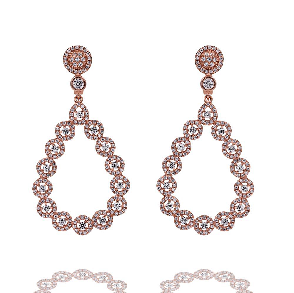 ZDE26016-R STERLING SILVER 925 ROSE GOLD PLATED FINISH FANCY CZ EARRINGS