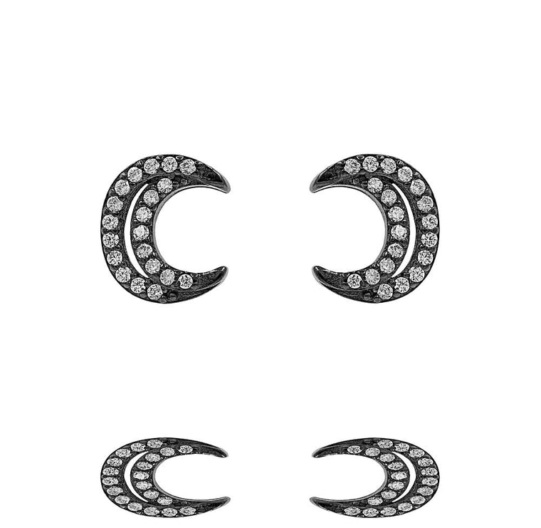 ZDE283-B  STERLING SILVER 925 BLACK RHODIUM PLATED FINISH MOON DESIGN STUD EARRINGS