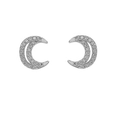 ZDE283 STERLING SILVER 925 RHODIUM PLATED FINISH MOON STUD EARRINGS