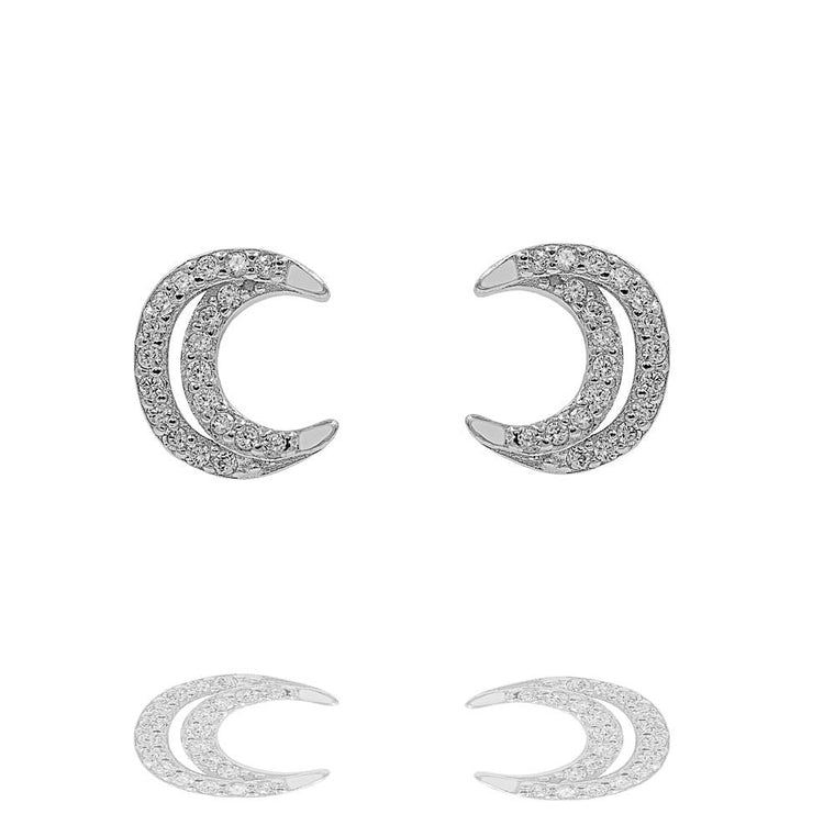ZDE283 STERLING SILVER 925 RHODIUM PLATED FINISH MOON STUD EARRINGS