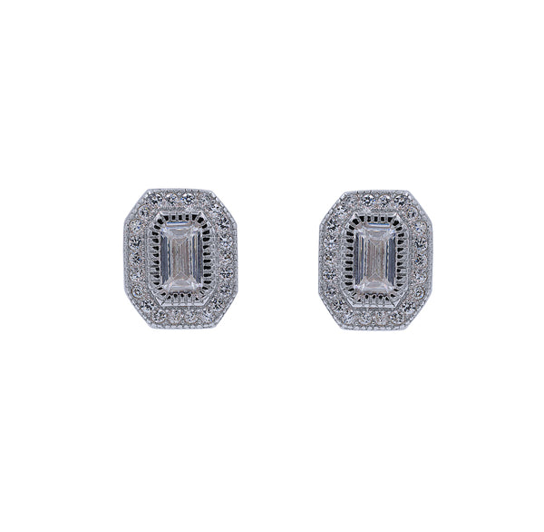 ZDE288 STERLING SILVER 925 RHODIUM PLATED FINISH CUBIC ZIRCONIA EARRINGS