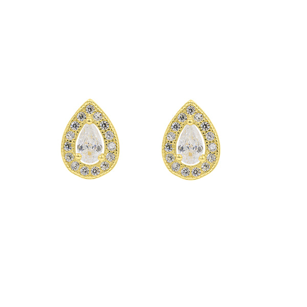 ZDE303-G STERLING SILVER 925 GOLD PLATED FINISH TEAR DROP SHAPE CZ EARRINGS