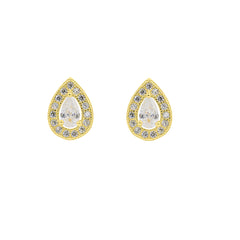 ZDE303-G STERLING SILVER 925 GOLD PLATED FINISH TEAR DROP SHAPE CZ EARRINGS