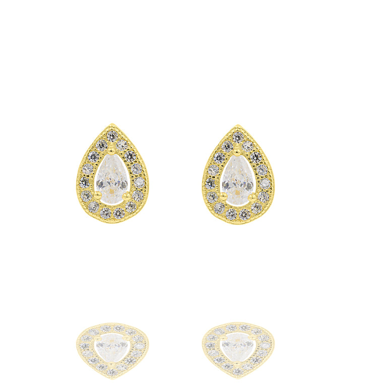 ZDE303-G STERLING SILVER 925 GOLD PLATED FINISH TEAR DROP SHAPE CZ EARRINGS