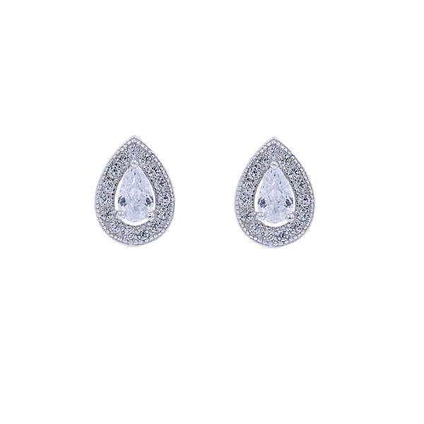 ZDE303 STERLING SILVER 925 RHODIUM PLATED FINISH TEAR DROP SHAPE CZ EARRINGS