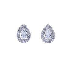 ZDE303 STERLING SILVER 925 RHODIUM PLATED FINISH TEAR DROP SHAPE CZ EARRINGS