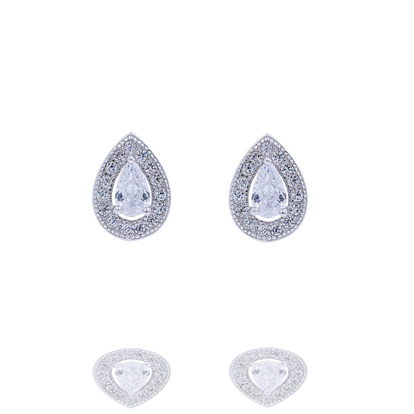 ZDE303 STERLING SILVER 925 RHODIUM PLATED FINISH TEAR DROP SHAPE CZ EARRINGS