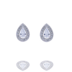 ZDE303 STERLING SILVER 925 RHODIUM PLATED FINISH TEAR DROP SHAPE CZ EARRINGS