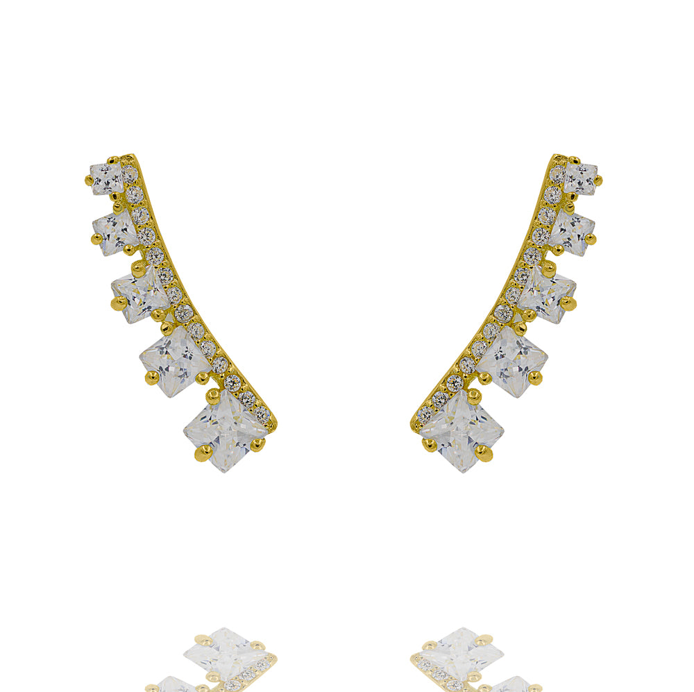 ZDE311-G STERLING SILVER 925 GOLD PLATED FINISH CZ EARRINGS