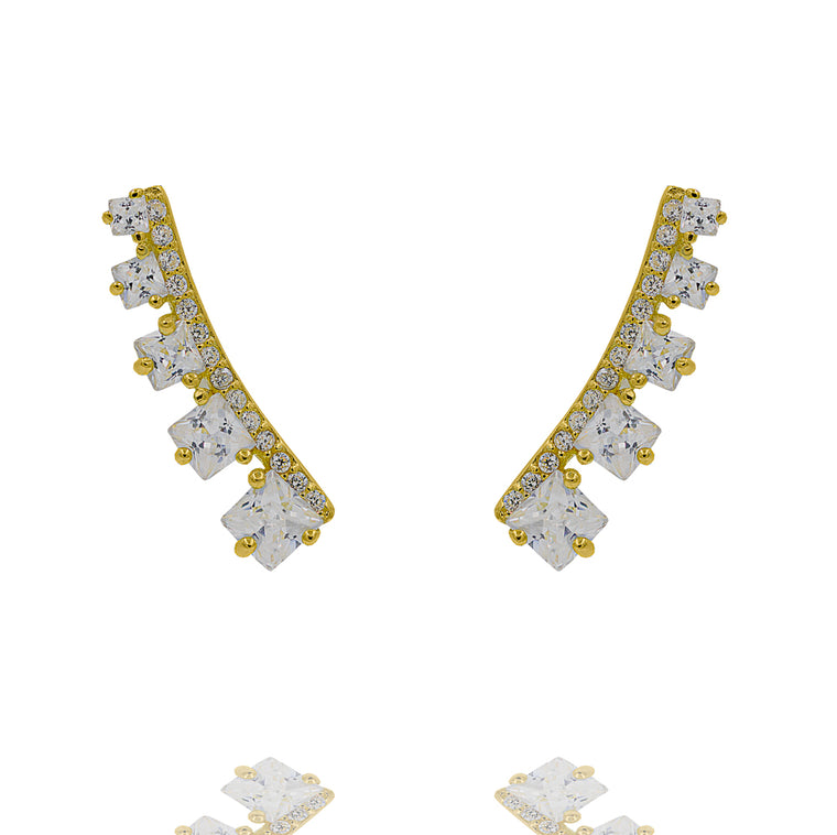 ZDE311-G STERLING SILVER 925 GOLD PLATED FINISH CZ EARRINGS