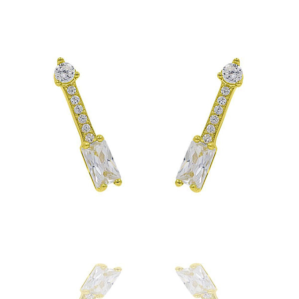 ZDE313-G STERLING SILVER 925 GOLD PLATED FINISH ARROW CUBIC ZIRCONIA EARRINGS