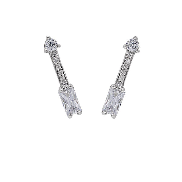 ZDE313 STERLING SILVER 925 RHODIUM PLATED FINISH ARROW CUBIC ZIRCONIA EARRINGS