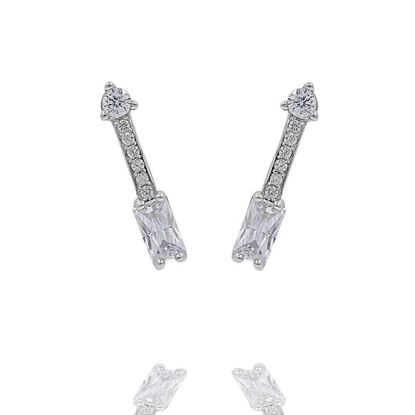 ZDE313 STERLING SILVER 925 RHODIUM PLATED FINISH ARROW CUBIC ZIRCONIA EARRINGS