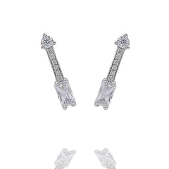 ZDE313 STERLING SILVER 925 RHODIUM PLATED FINISH ARROW CUBIC ZIRCONIA EARRINGS