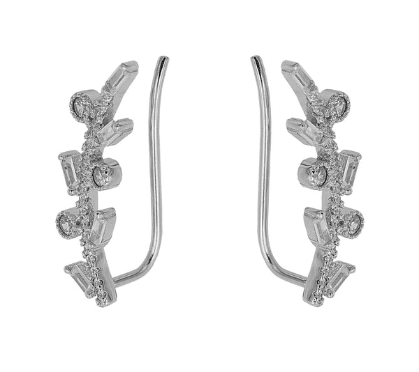 ZDE320 STERLING SILVER 925 RHODIUM PLATED FINISH BAGUETTE AND CZ EARRINGS