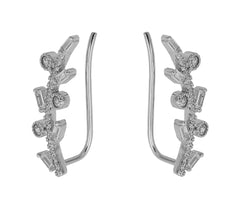 ZDE320 STERLING SILVER 925 RHODIUM PLATED FINISH BAGUETTE AND CZ EARRINGS