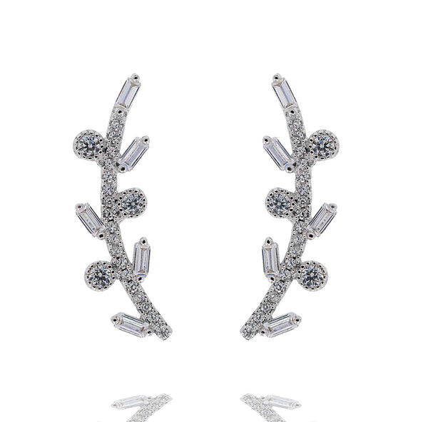 ZDE320 STERLING SILVER 925 RHODIUM PLATED FINISH BAGUETTE AND CZ EARRINGS