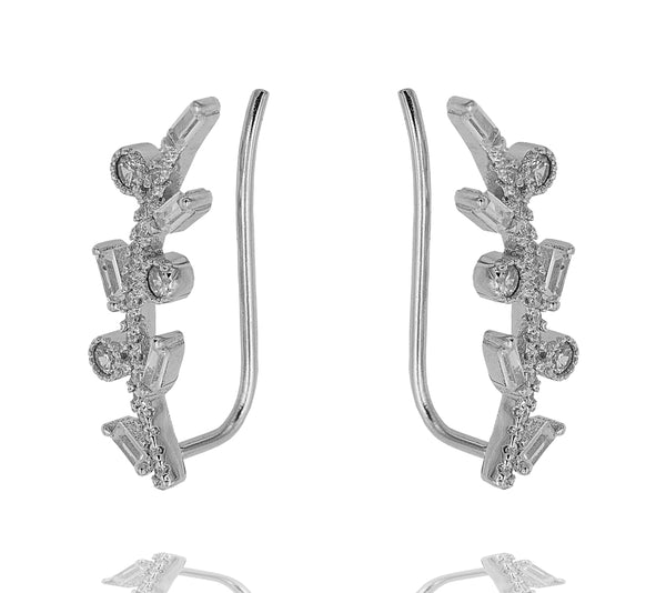 ZDE320 STERLING SILVER 925 RHODIUM PLATED FINISH BAGUETTE AND CZ EARRINGS