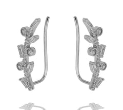 ZDE320 STERLING SILVER 925 RHODIUM PLATED FINISH BAGUETTE AND CZ EARRINGS