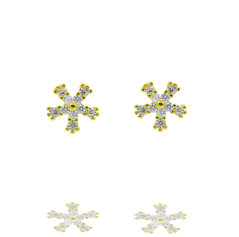 ZDE333-G STERLING SILVER 925 GOLD PLATED FINISH FLOWER SHAPE CZ EARRINGS