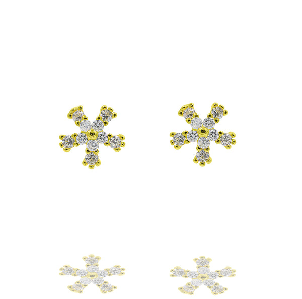 ZDE333-G STERLING SILVER 925 GOLD PLATED FINISH FLOWER SHAPE CZ EARRINGS