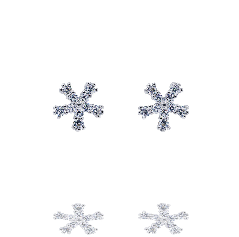 ZDE333 STERLING SILVER 925 RHODIUM PLATED FINISH FLOWER SHAPE CZ EARRINGS