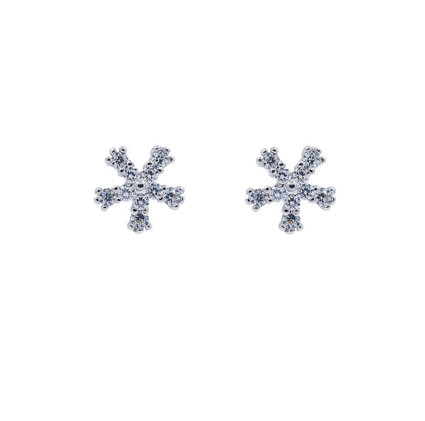 ZDE333 STERLING SILVER 925 RHODIUM PLATED FINISH FLOWER SHAPE CZ EARRINGS