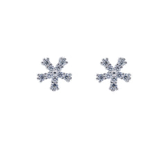 ZDE333 STERLING SILVER 925 RHODIUM PLATED FINISH FLOWER SHAPE CZ EARRINGS