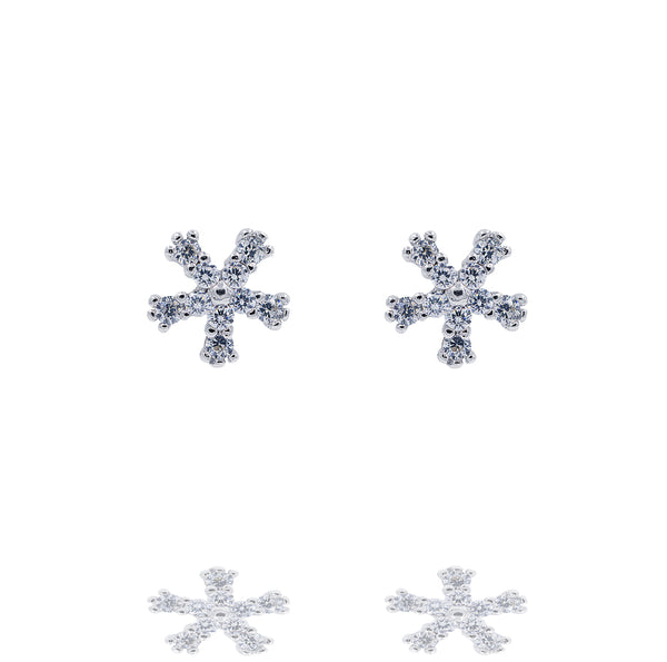 ZDE333 STERLING SILVER 925 RHODIUM PLATED FINISH FLOWER SHAPE CZ EARRINGS