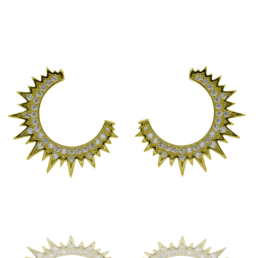 ZDE342-G STERLING SILVER 925 GOLD PLATED FINISH MOON DESIGN CZ EARRINGS