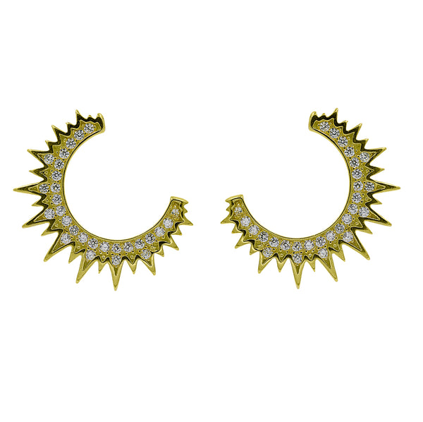 ZDE342-G STERLING SILVER 925 GOLD PLATED FINISH MOON DESIGN CZ EARRINGS