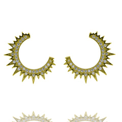 ZDE342-G STERLING SILVER 925 GOLD PLATED FINISH MOON DESIGN CZ EARRINGS