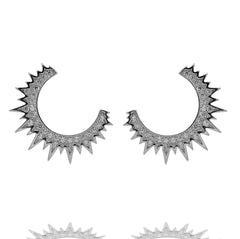 ZDE342 STERLING SILVER 925 RHODIUM PLATED FINISH MOON DESIGN CZ EARRINGS